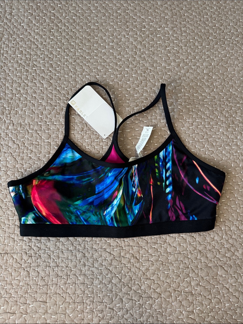 Fabletics Black Multicolor Scoop Swim Top